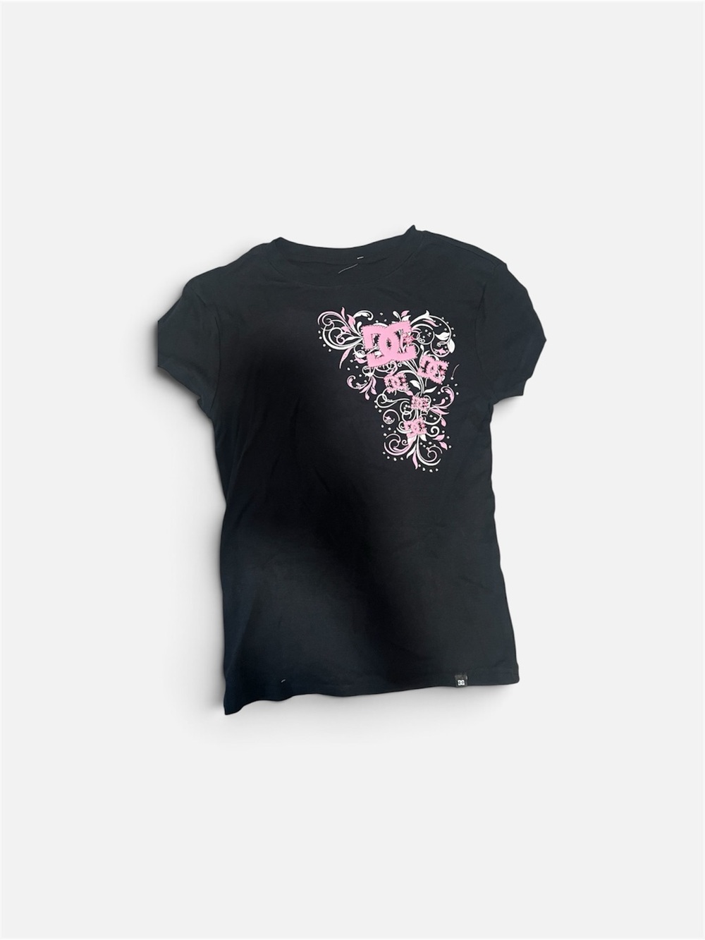 DC Black Short Sleeve Tee with Pink Floral Graphic